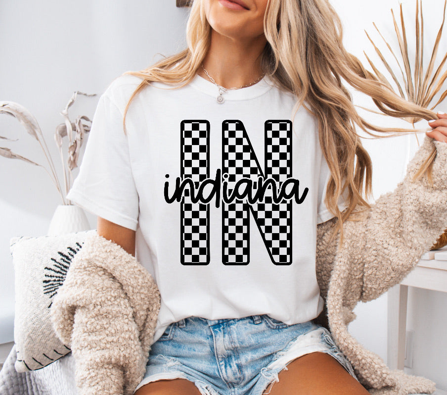 Checkered Indiana Racing Shirt – Bold & Comfortable Comfort Colors Tee for Racing Fans