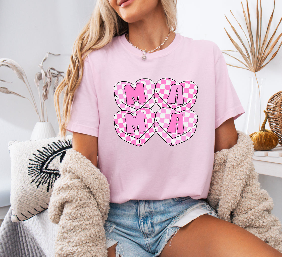 Valentine’s Mama Checkered Hearts Shirt – Comfort Colors
