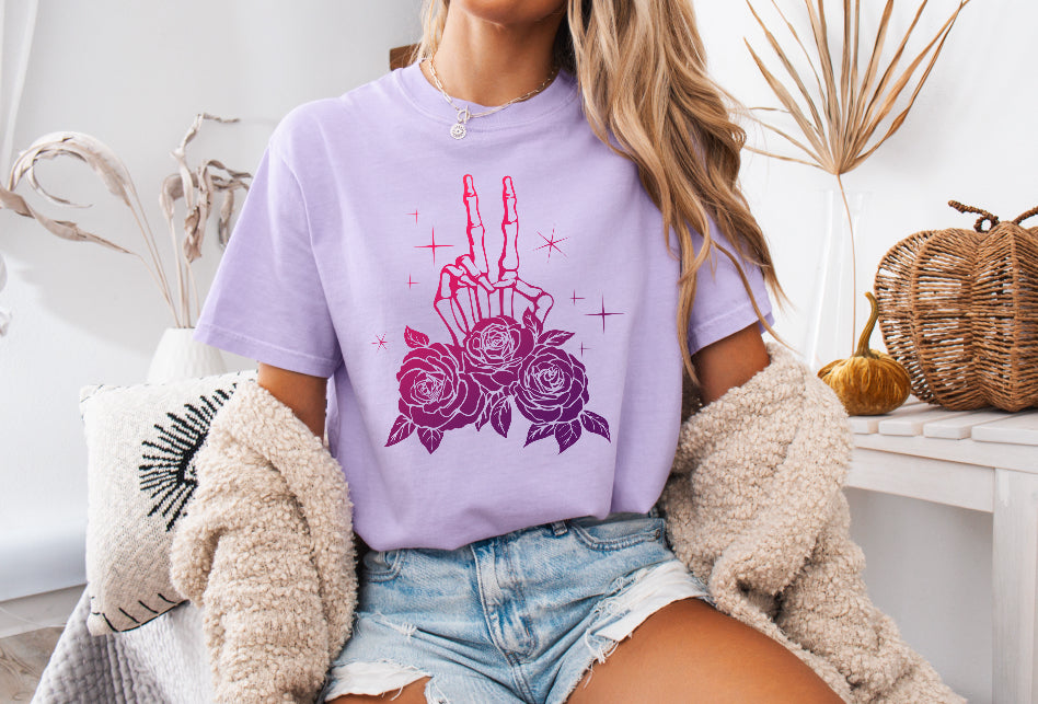 Floral Skeleton Peace Sign Shirt – Comfort Colors