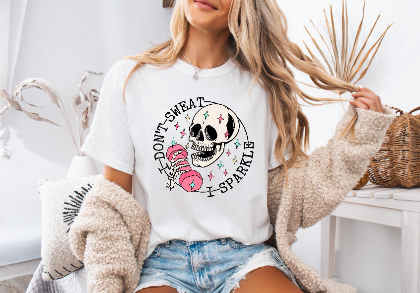 I Don’t Sweat, I Sparkle Skeleton Workout Shirt – Fun & Comfortable Comfort Colors Tee for Fitness Enthusiasts