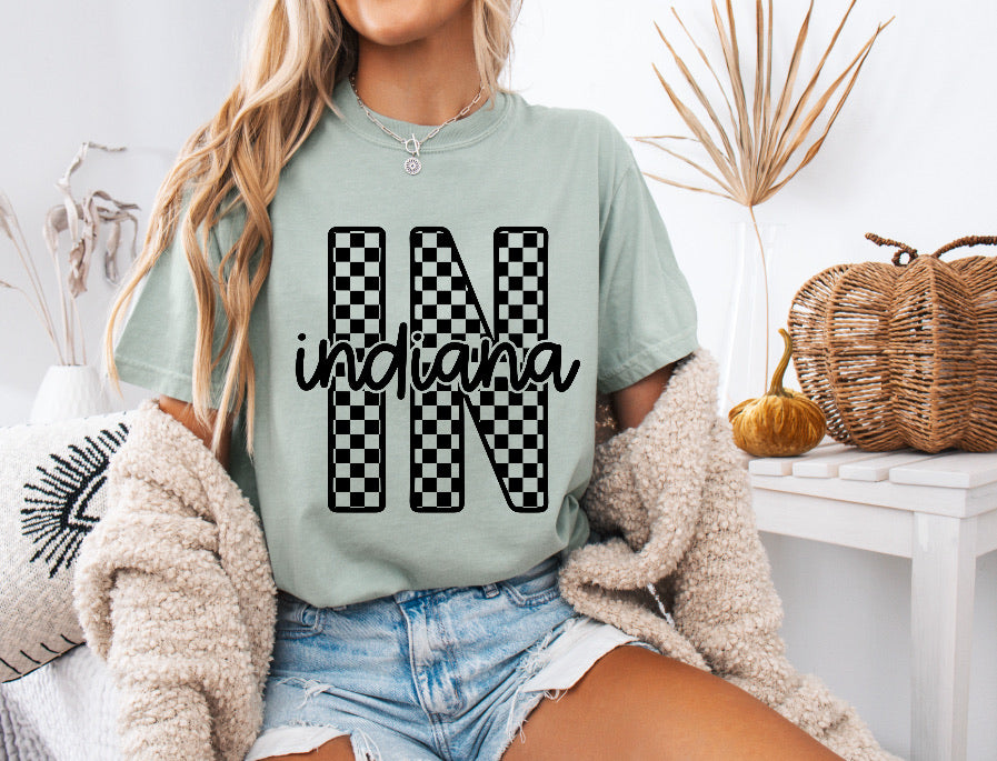 Checkered Indiana Racing Shirt – Bold & Comfortable Comfort Colors Tee for Racing Fans