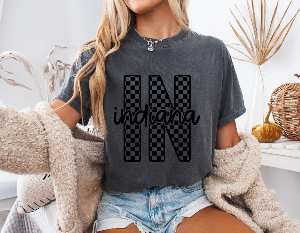 Checkered Indiana Racing Shirt – Bold & Comfortable Comfort Colors Tee for Racing Fans