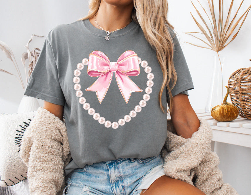 Pearl Heart With a Pink Bow Shirt – Comfort Colors
