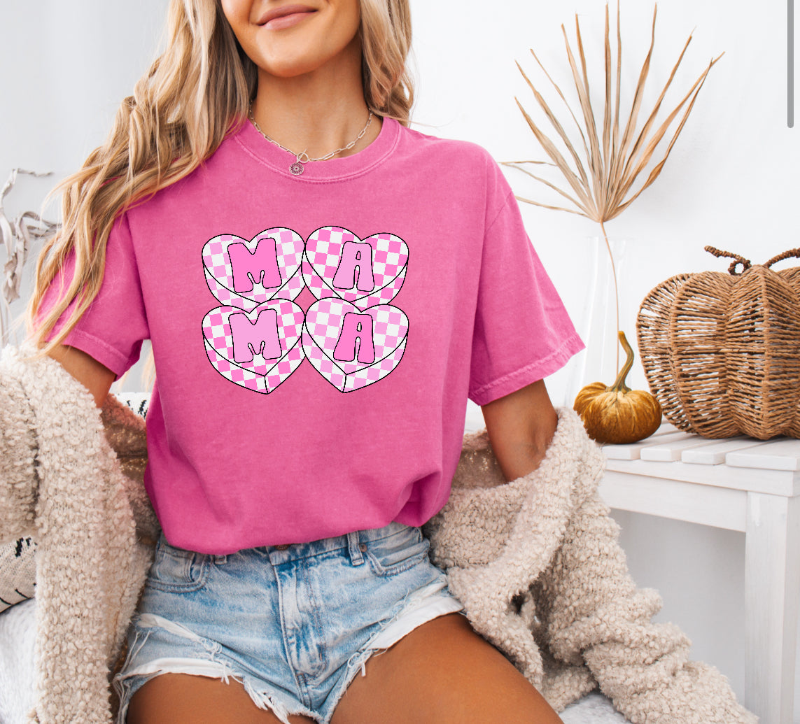 Valentine’s Mama Checkered Hearts Shirt – Comfort Colors