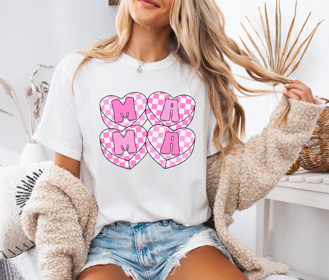 Valentine’s Mama Checkered Hearts Shirt – Comfort Colors