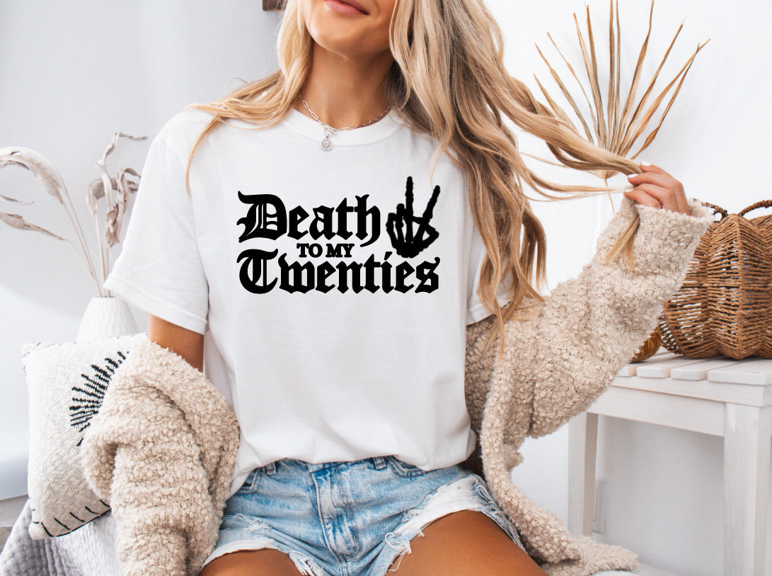 Death to My Twenties Skeleton Peace Sign Shirt – Fun & Comfy Comfort Colors Tee for 30th Birthday Celebrations