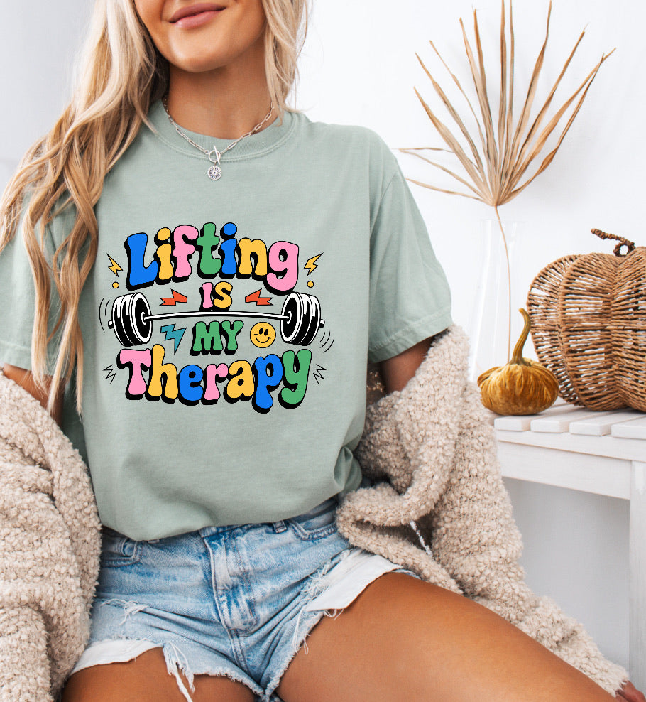 Colorful 'Lifting Is My Therapy' Shirt – Motivational & Comfortable Comfort Colors Tee for Fitness Enthusiasts