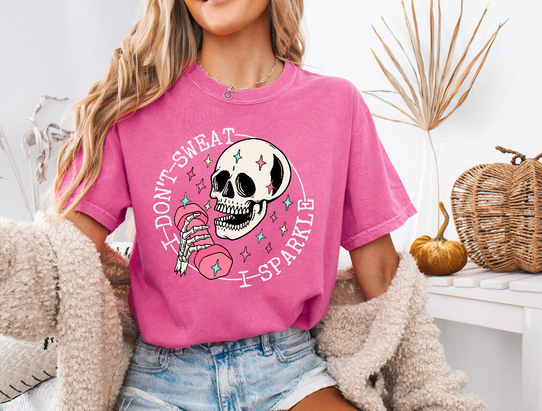 I Don’t Sweat, I Sparkle Skeleton Workout Shirt – Fun & Comfortable Comfort Colors Tee for Fitness Enthusiasts