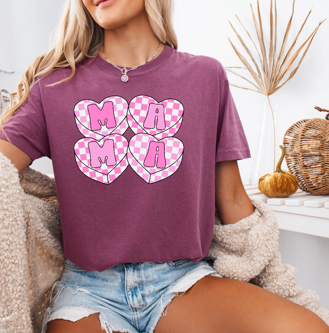 Valentine’s Mama Checkered Hearts Shirt – Comfort Colors