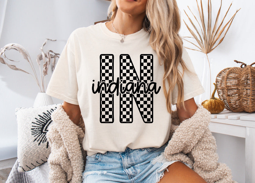 Checkered Indiana Racing Shirt – Bold & Comfortable Comfort Colors Tee for Racing Fans