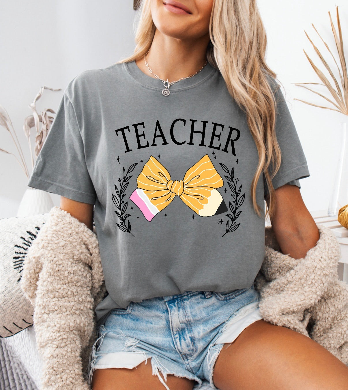 Teacher Pencil Bow Shirt – Comfort Colors