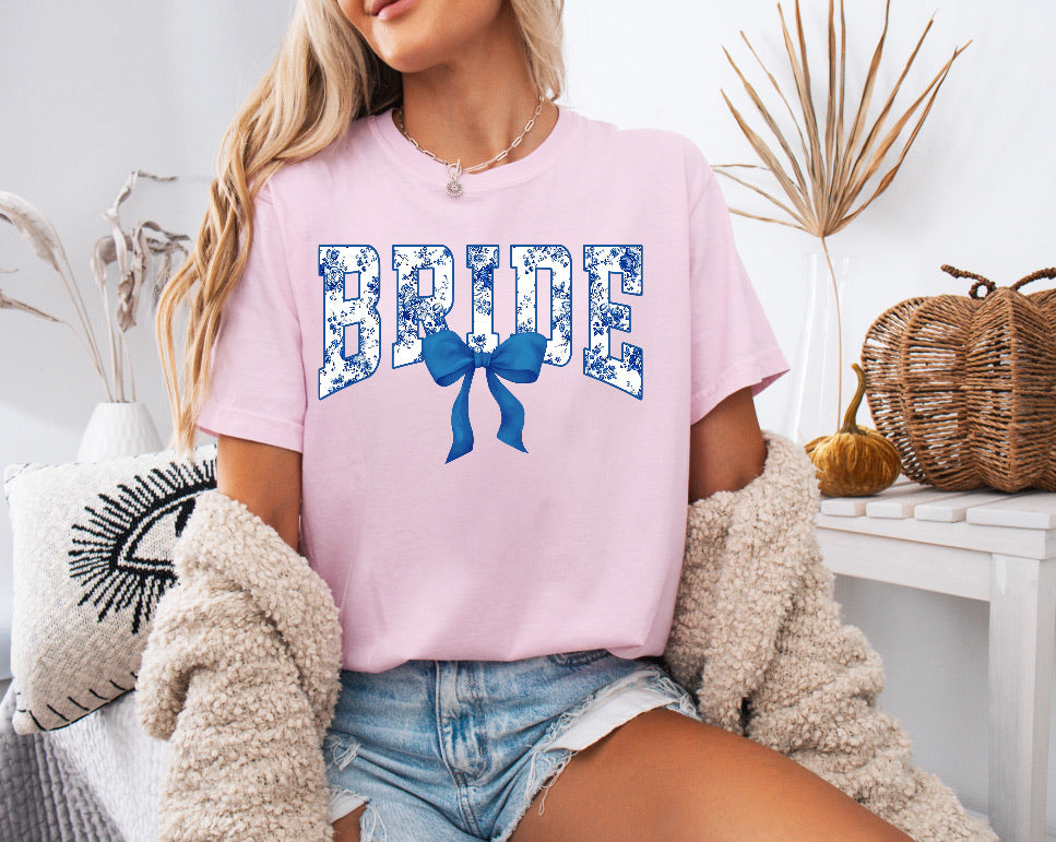 Chinoiserie Bride with a Bow Shirt – Elegant Bride to Be Tee in Comfort Colors for Bridal Celebrations