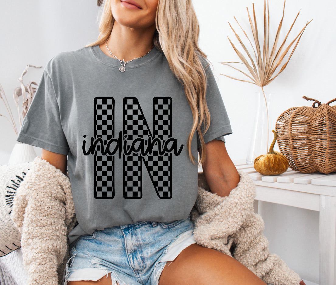 Checkered Indiana Racing Shirt – Bold & Comfortable Comfort Colors Tee for Racing Fans