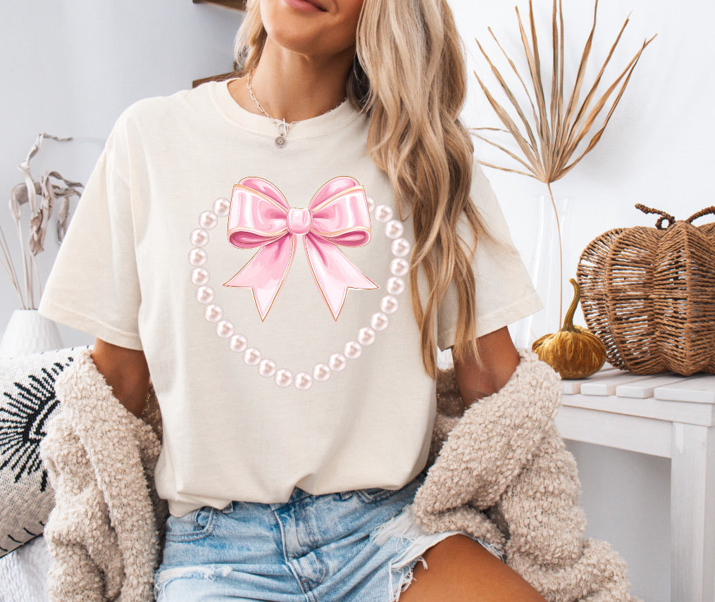 Pearl Heart With a Pink Bow Shirt – Comfort Colors