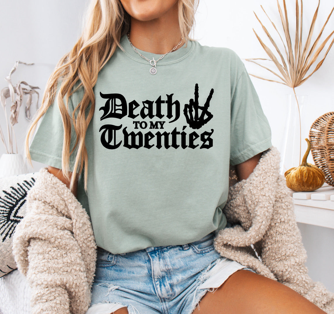 Death to My Twenties Skeleton Peace Sign Shirt – Fun & Comfy Comfort Colors Tee for 30th Birthday Celebrations