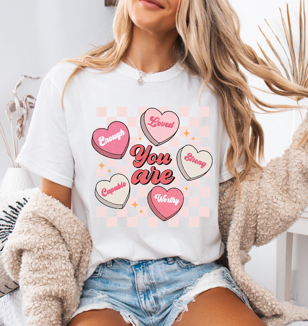 Pink Valentine’s You Are Checkered Conversation Hearts Shirt – Comfort Colors