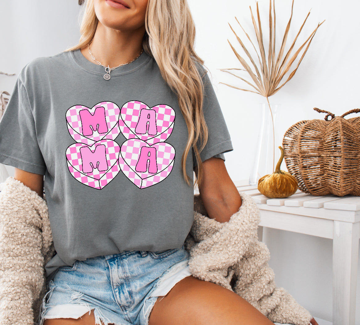 Valentine’s Mama Checkered Hearts Shirt – Comfort Colors