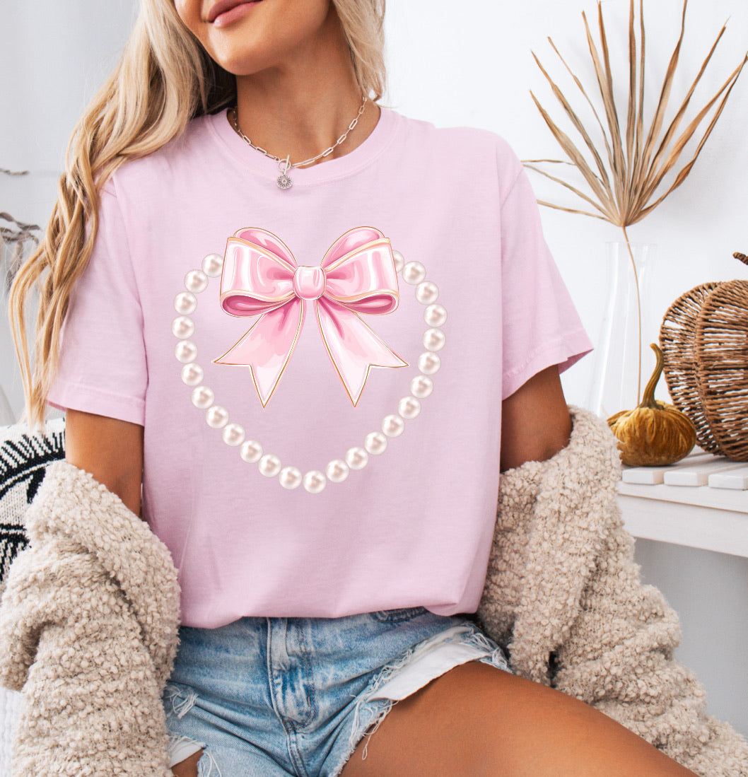 Pearl Heart With a Pink Bow Shirt – Comfort Colors
