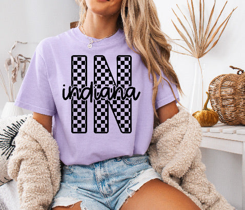 Checkered Indiana Racing Shirt – Bold & Comfortable Comfort Colors Tee for Racing Fans