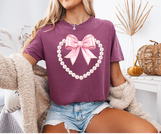Pearl Heart With a Pink Bow Shirt – Comfort Colors