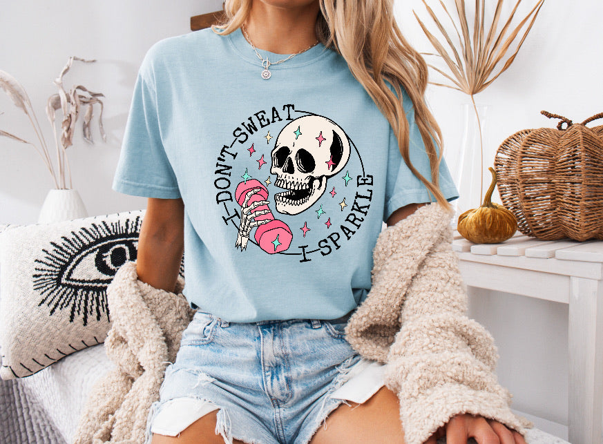 I Don’t Sweat, I Sparkle Skeleton Workout Shirt – Fun & Comfortable Comfort Colors Tee for Fitness Enthusiasts