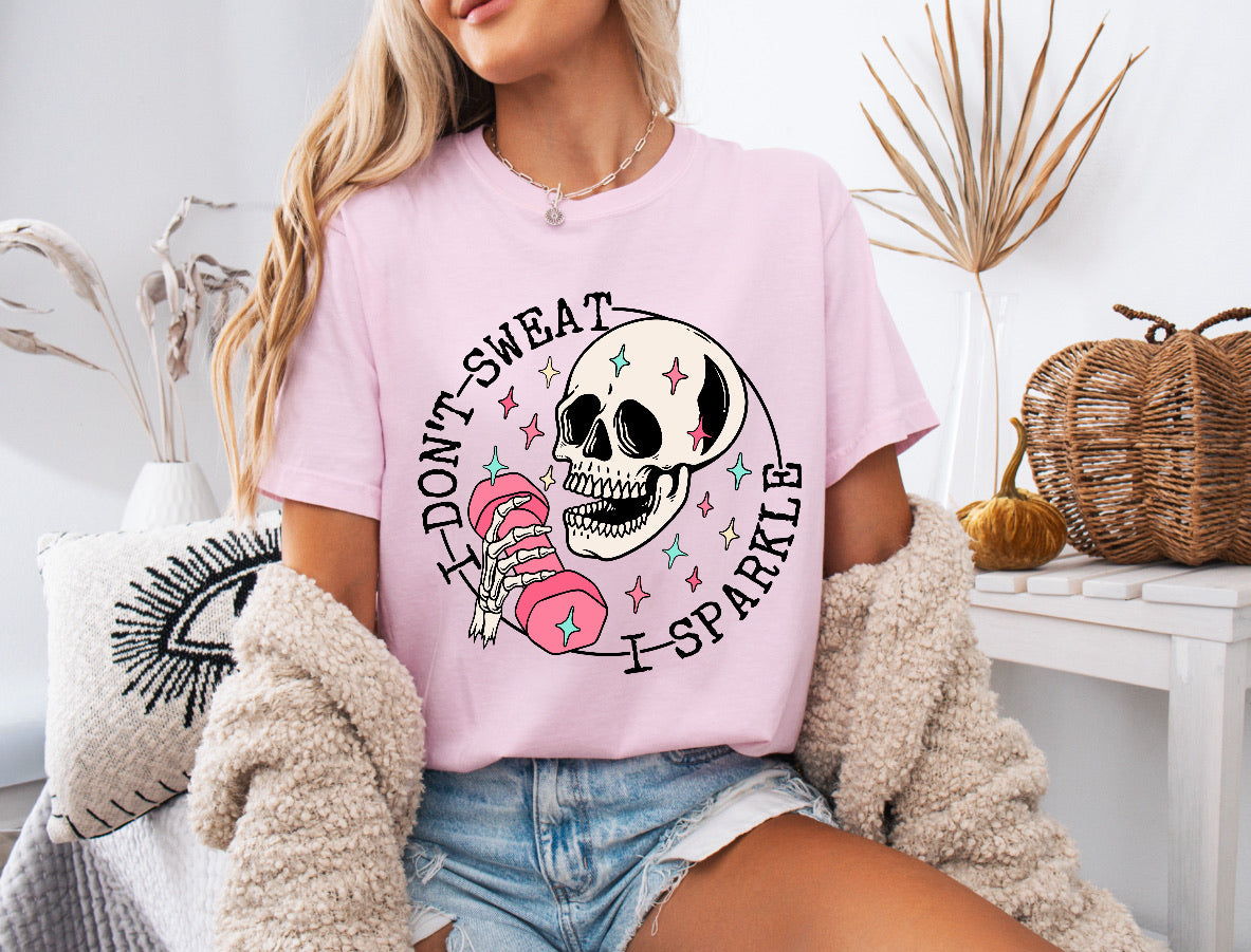 I Don’t Sweat, I Sparkle Skeleton Workout Shirt – Fun & Comfortable Comfort Colors Tee for Fitness Enthusiasts