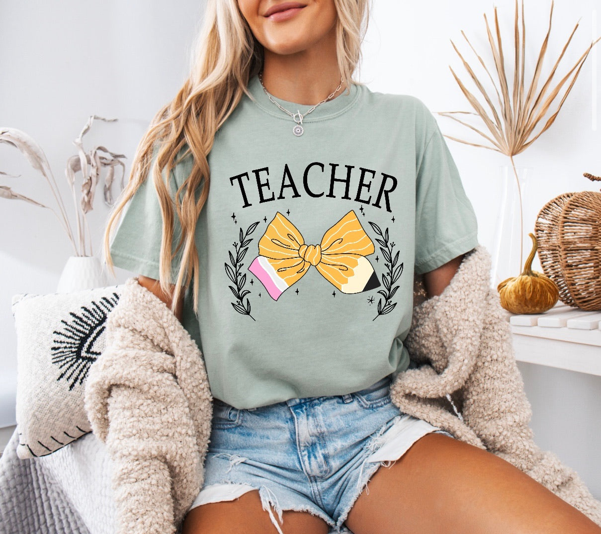 Teacher Pencil Bow Shirt – Comfort Colors