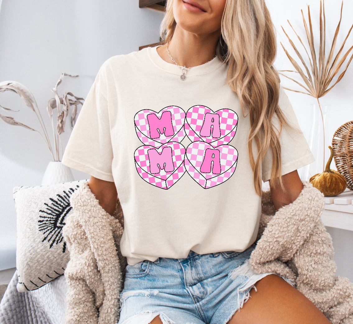 Valentine’s Mama Checkered Hearts Shirt – Comfort Colors