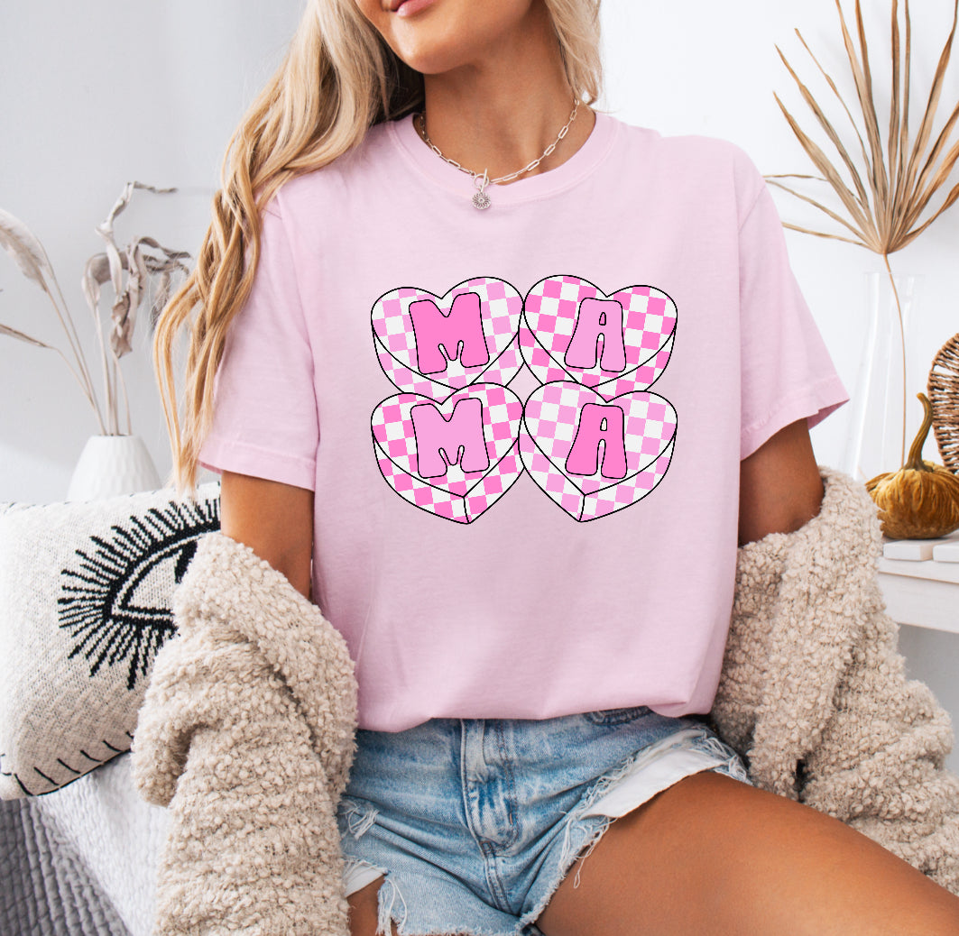 Valentine’s Mama Checkered Hearts Shirt – Comfort Colors