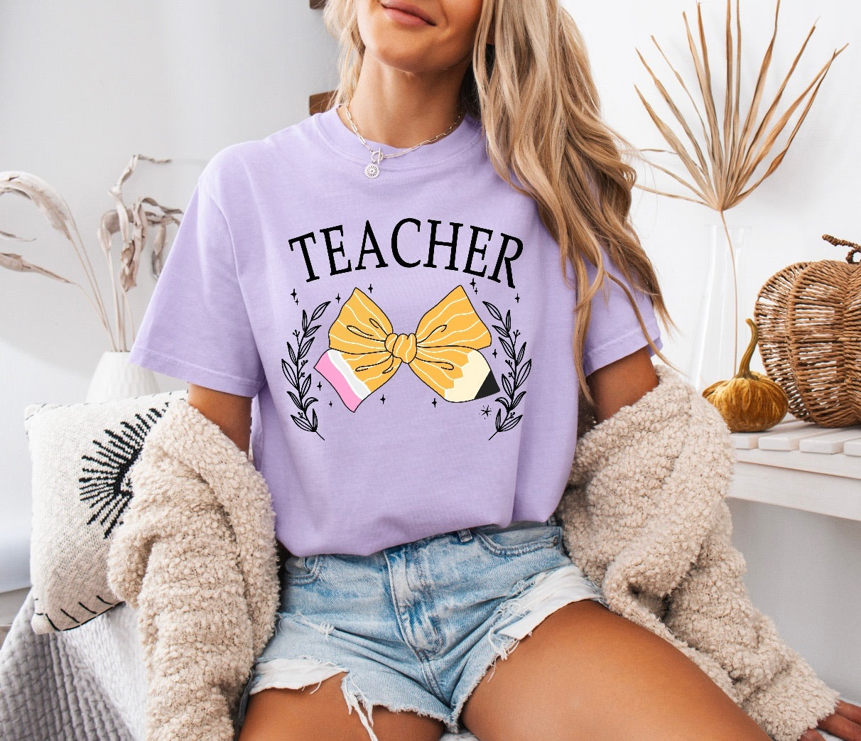Teacher Pencil Bow Shirt – Comfort Colors